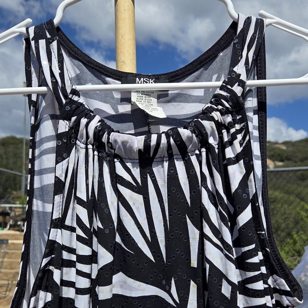 MSK Ruffle Trim Dress Black/White/Pink Dress with Sequins Size M